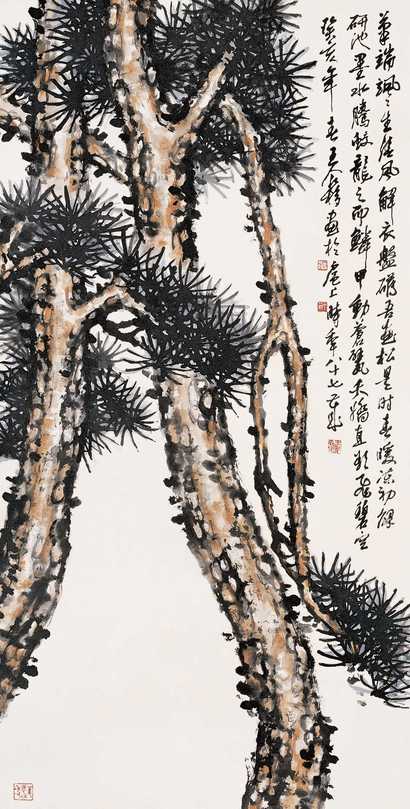 王个簃 松 镜心